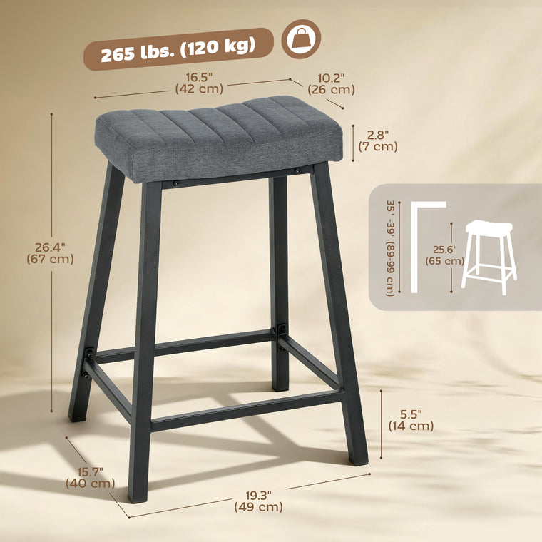 Velvet Bar Stools Set of 2 with Footrest - Grey