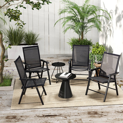 Black 4-Piece Folding Chair Set with Armrests