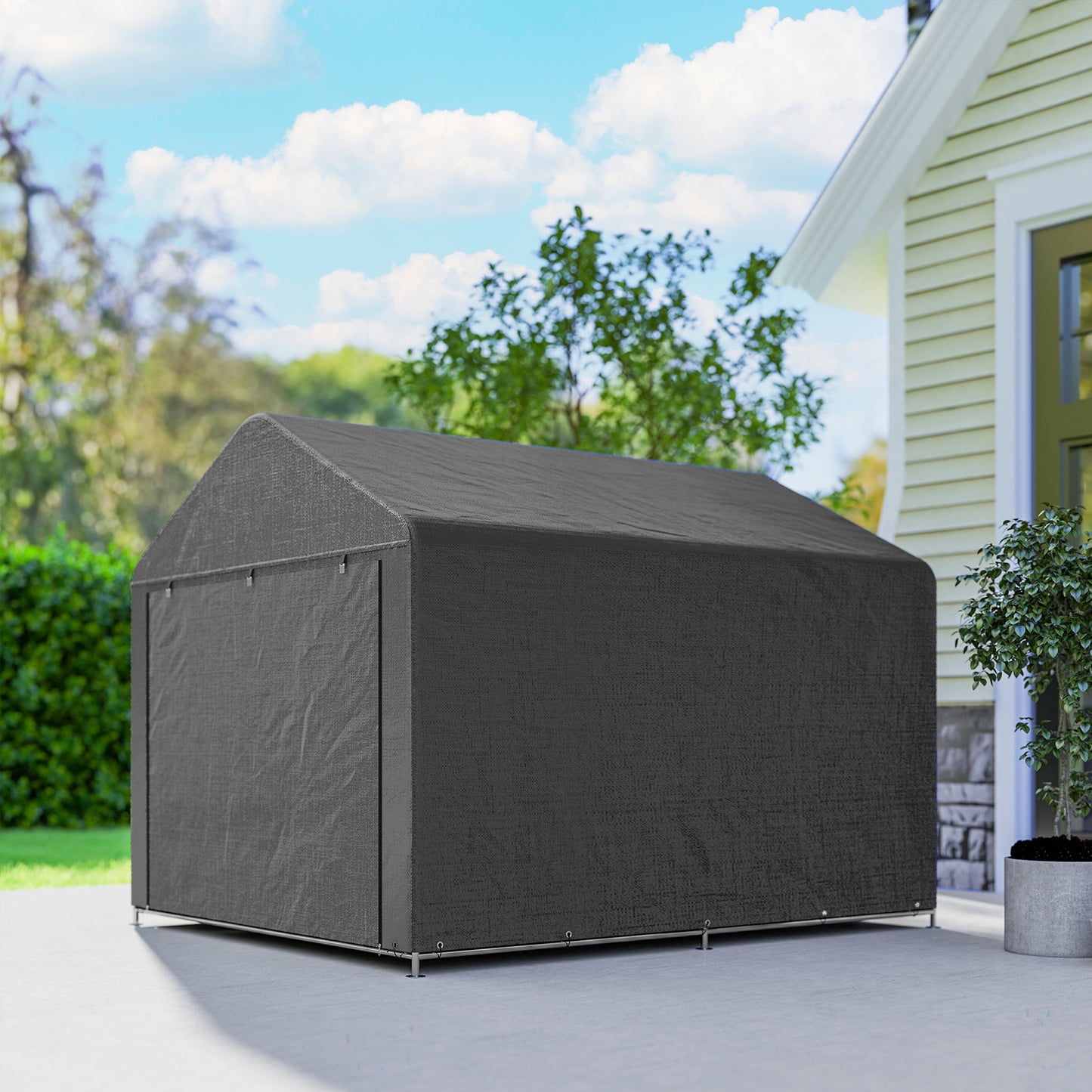 6.6' x 7.8' Portable Shed, Waterproof Bike Tent with Roll-up Zipper Door and Galvanised Steel Frame, Dark Grey