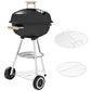 Portable Charcoal BBQ Grill, Steel Outdoor Camp Picnic Cooker with Lid, Air Vents, Wheels and Storage Shelf, Black