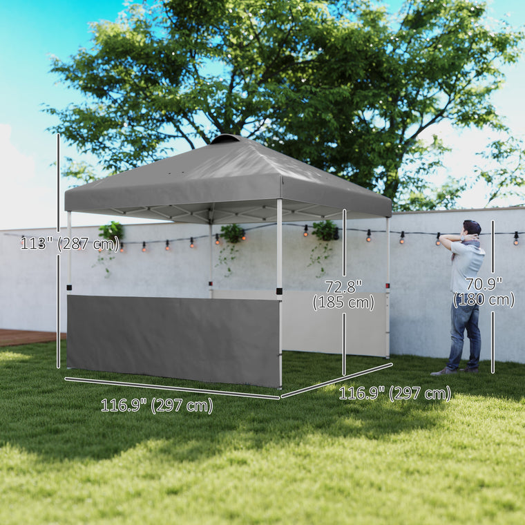 10' x 10' Dark Grey UV50+ Pop-Up Sun Shelter with Half Sidewalls