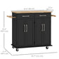 Kitchen Island on Wheels with Rubberwood Top, Rolling Kitchen Cart with 2 Drawers, 4 Doors and Adjustable Shelves