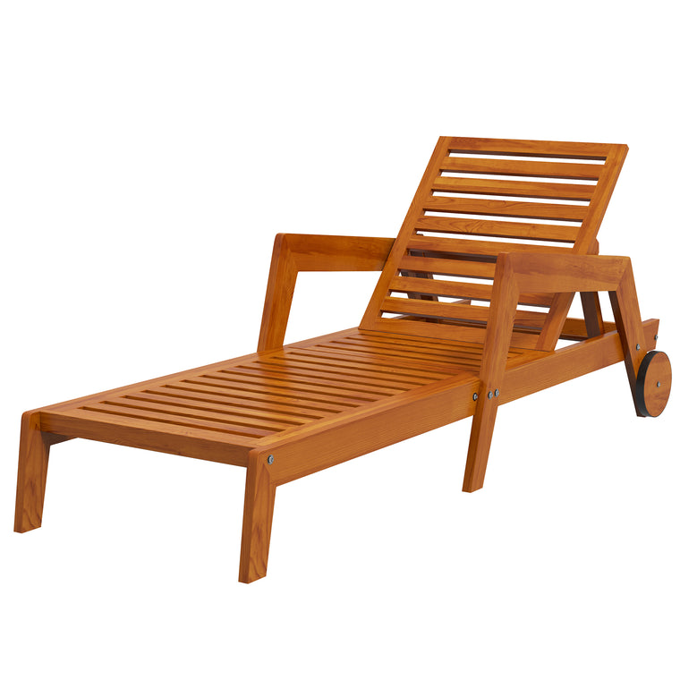 Wood Tanning Lounge Chair with Wheels, 3-Position