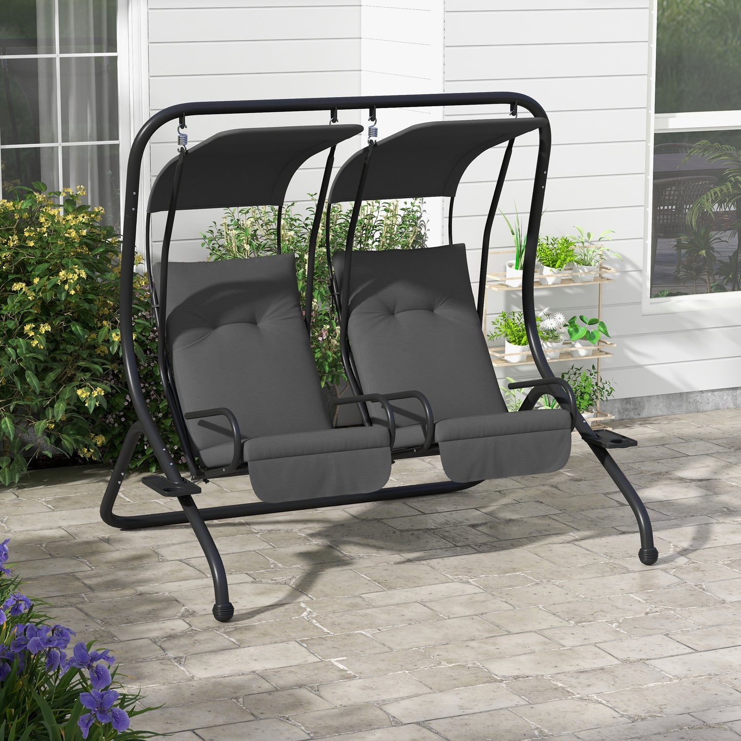 2-Seater Outdoor Porch Swing with Canopy, Patio Swing Chair for Garden, Poolside, Backyard, Black