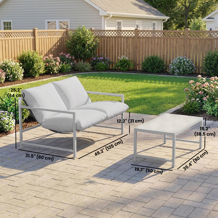 2-Piece Loveseat Sofa Set with Cushions and Coffee Table