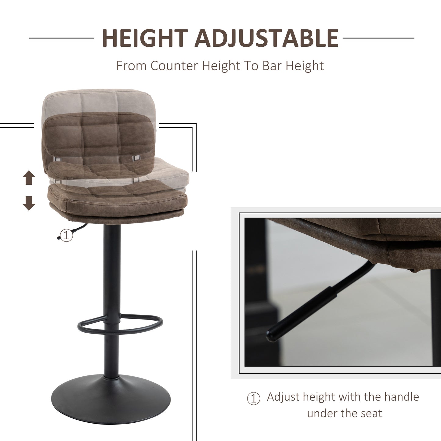 Bar Stools Set of 2, Swivel Counter Height Barstools with Adjustable Height, Back and Footrest, PU Leather Bar Chairs
