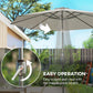 10' x 8' Round Market Umbrella, Patio Umbrella with Crank Handle and Tilt, Outdoor Parasol for Garden, Bench, Lawn, Light Grey