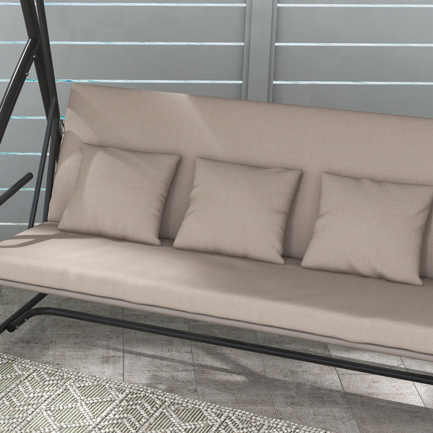 3 Seater Porch Swing Convertible Swing Chair Bed Cushioned Light Brown
