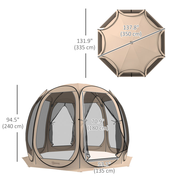 11' x 11.5' Beige Pop-Up Screen Tent Gazebo with 2 Doors