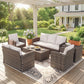 6 Pieces Wicker Patio Furniture Set with Cushions, 7-Seater Rattan Patio Sofa Set with Storage Table, Black - Cream White