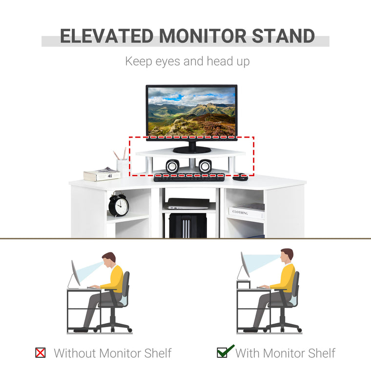 35" L-Shaped Computer Desk with Monitor Stand - White