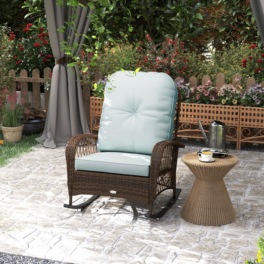 Outdoor Wicker Rattan Rocking Chair Patio Rocker with Thick Cushions for Garden Backyard Porch, Light Green - Green