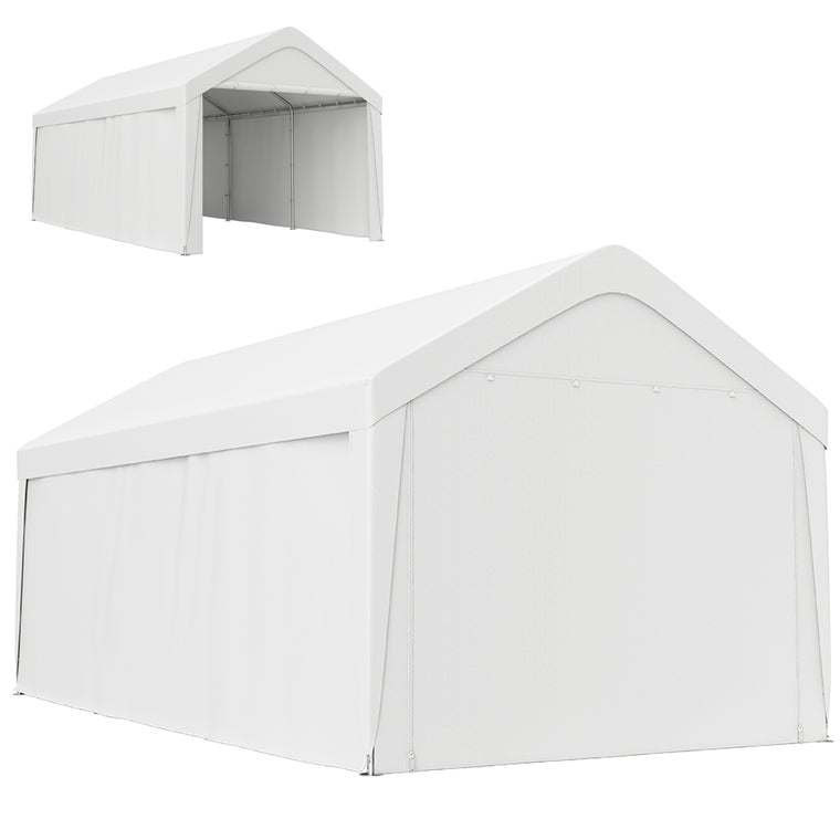 10' x 20' White Portable Garage Carport with Roll-Up Doors