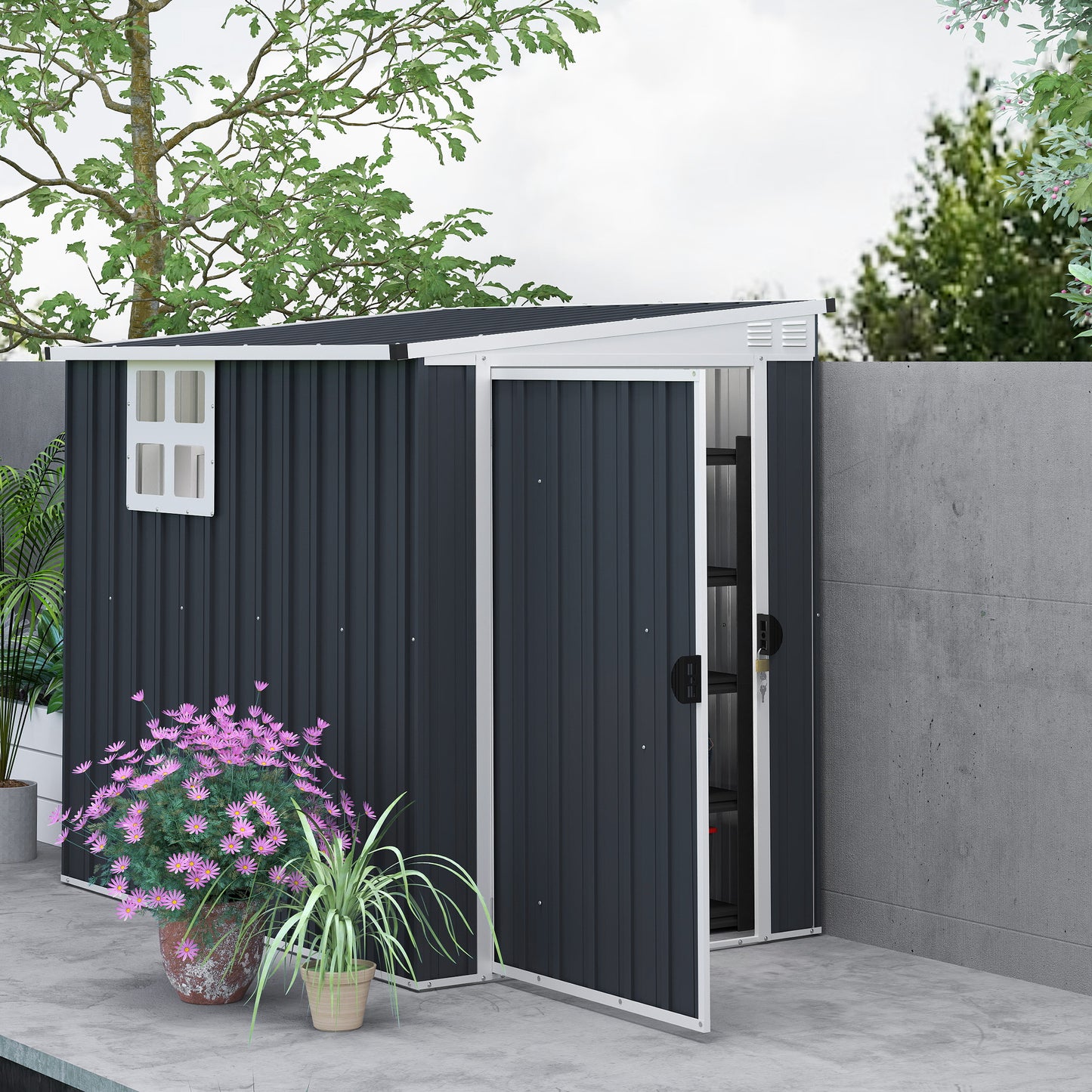 Outdoor Storage Shed, Metal Garden Shed with Window, 2 Vents and Lockable Door for Backyard, Garden, Patio