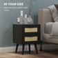 Boho Nightstands Set of 2, Bedside Tables with 2 Drawers for Living Room, Bedroom, Black