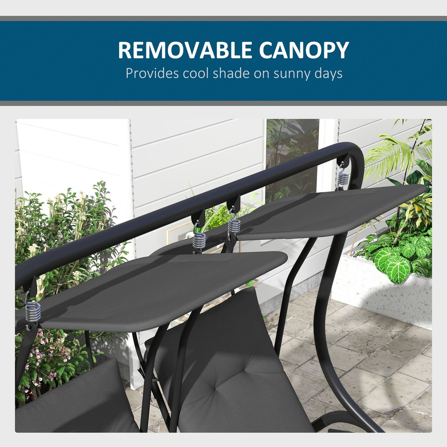2-Seater Outdoor Porch Swing with Canopy, Patio Swing Chair for Garden, Poolside, Backyard, Black