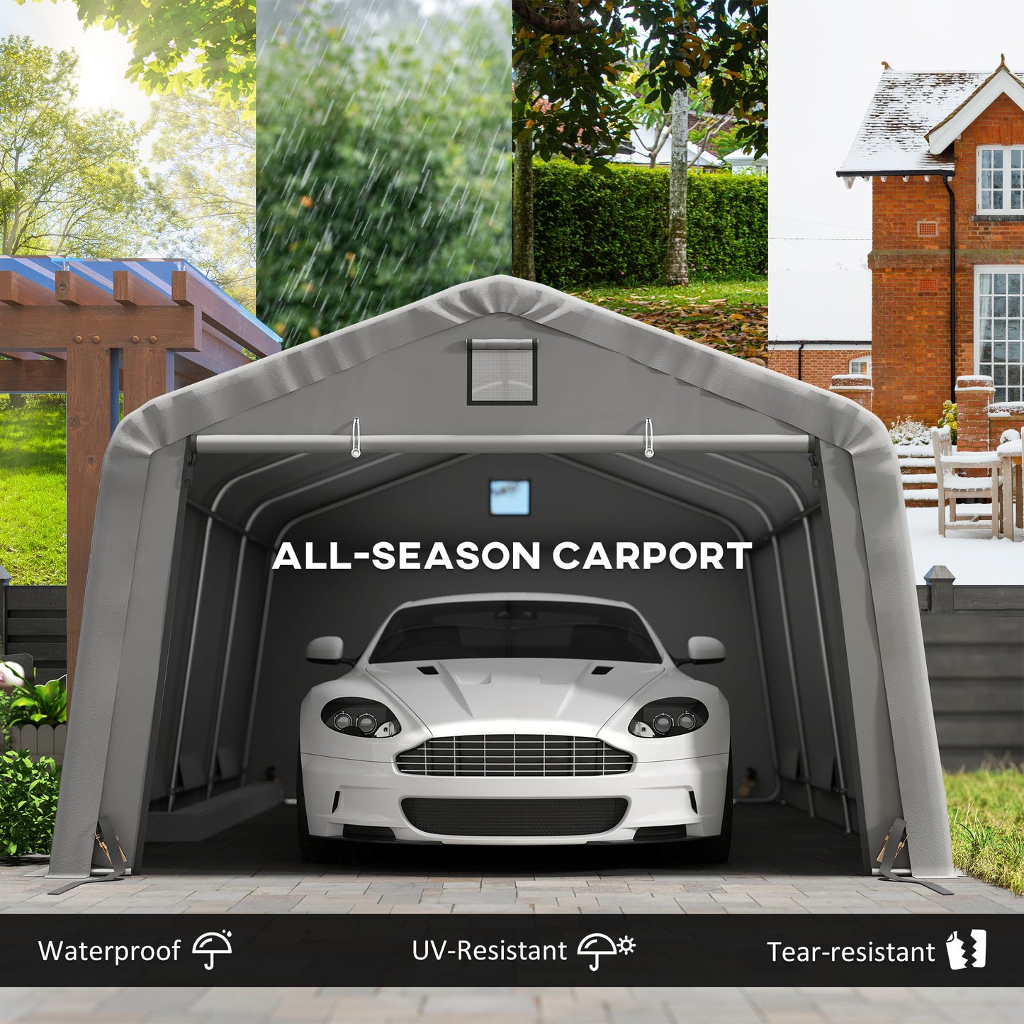 Portable Garage, Heavy Duty Carport Canopy with Ventilation Windows and Large Roll-up Door, Dark Grey