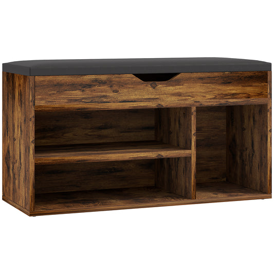 Shoe Storage Bench with Padded Cushion - Rustic Brown