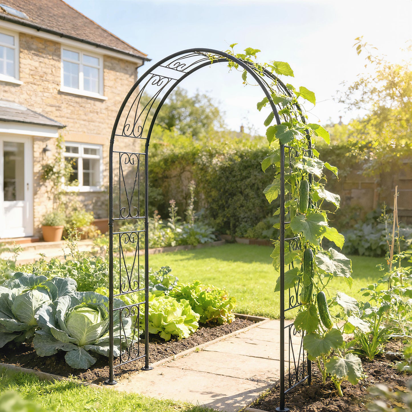 8 ft Garden Arch, Outdoor Trellis Arbor for Climbing Plants, Wedding Arch for Party Outdoor Garden Backyard, Black