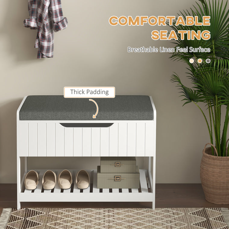 Hall Tree Coat Rack with Shoe Storage Bench - White