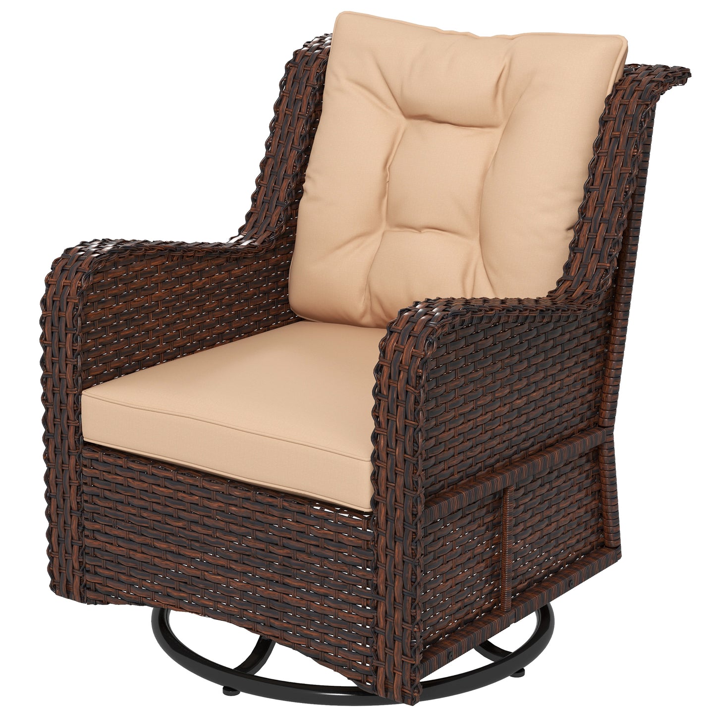PE Rattan 360° Swivel Patio Chair with Cushion, Dark Grey