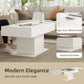 Extendable Coffee Table with LED Lights, Modern High Gloss Center Table with Hidden Storage for Living Room, White