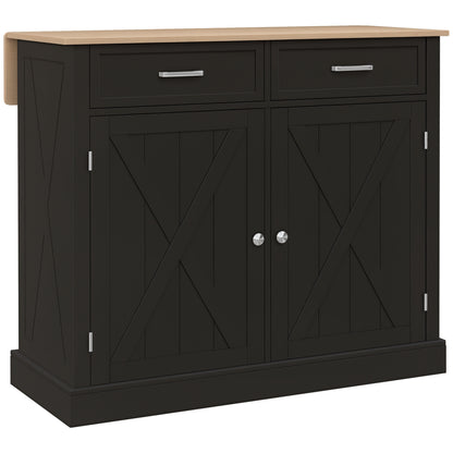 Kitchen Island with Drop Leaf and 2 Drawers - Black