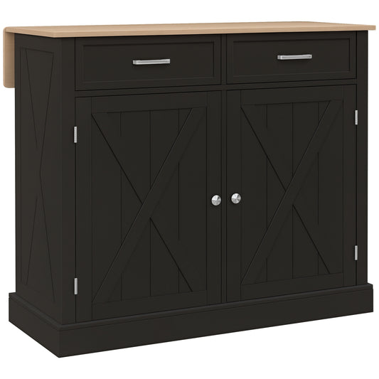 Kitchen Island with Drop Leaf and 2 Drawers - Black
