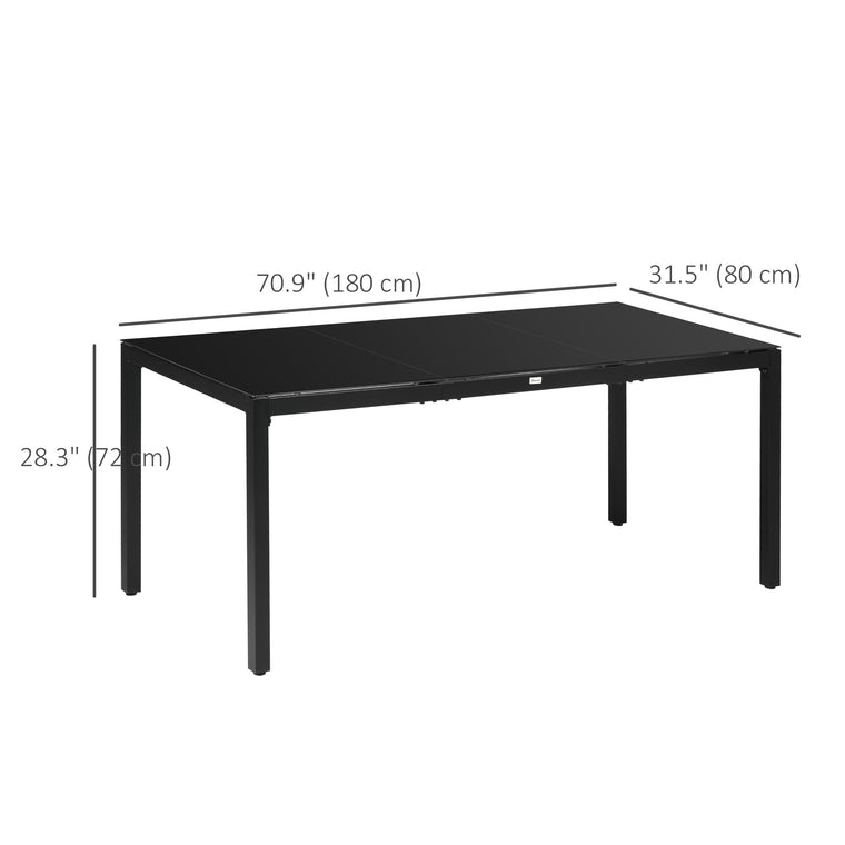 70.9" Rectangular Dining Table for 8, Glass Top