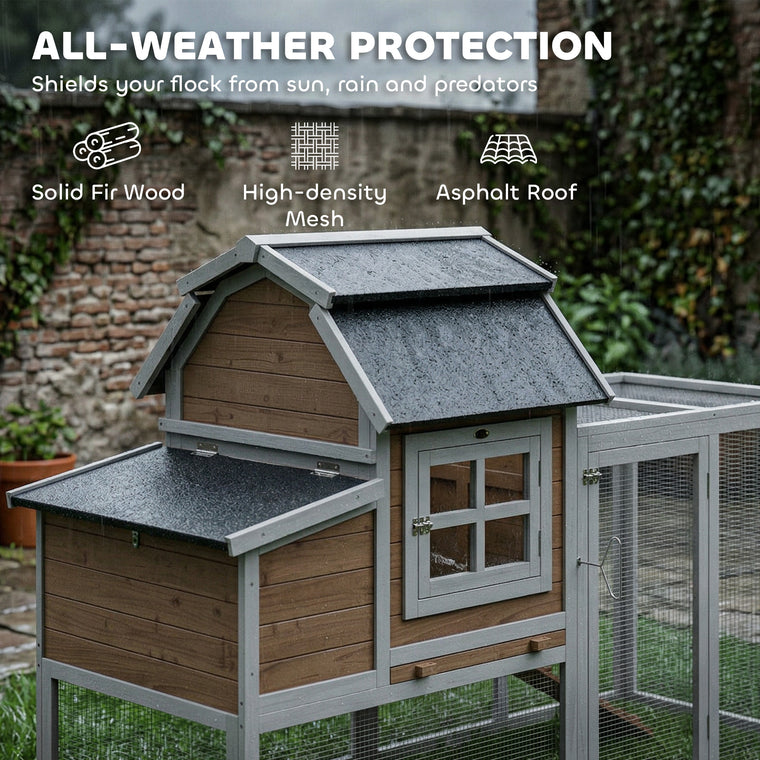 71" Wooden Chicken Coop with Run & Nesting Box