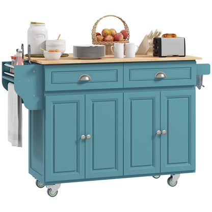Rolling Kitchen Island with Drop Leaf - Light Blue