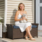 2-In-1 Outdoor Storage Bench, 29 Gallon Wicker Deck Box with Handles and Cushion, Navy Blue