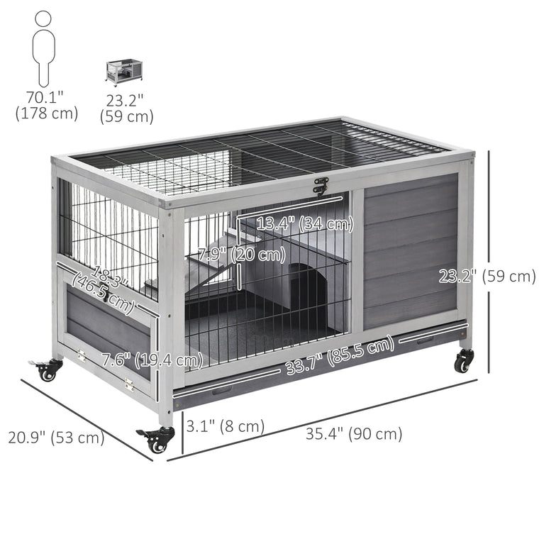 Grey Wooden Elevated Rabbit Hutch with Enclosed Run