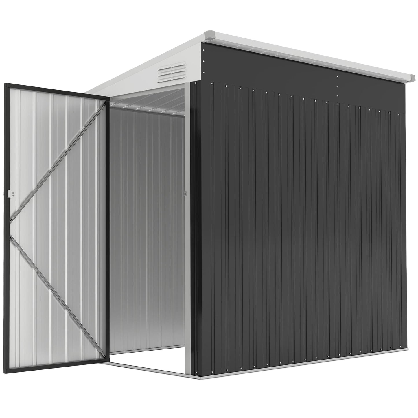 Outdoor Storage Shed Lean to Shed Outdoor Metal Tool Shed with Lockable Door and Air Vents, Dark Grey
