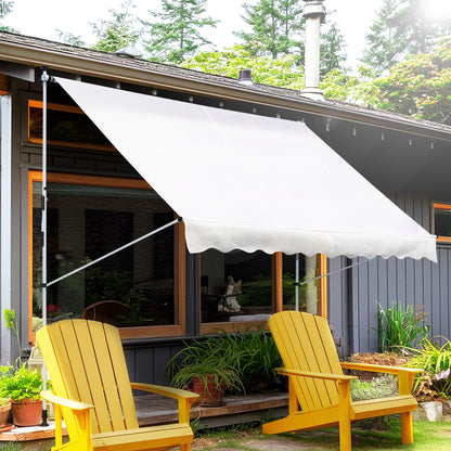 10' x 5' White Manual Retractable Awning with Support Pole