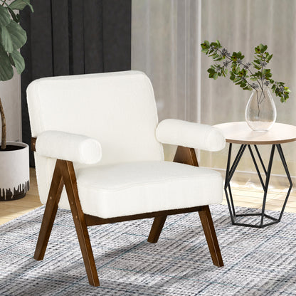 Cashmere Accent Chair with Padded Armrests - Cream White