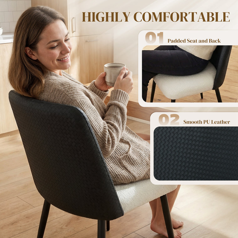 Upholstered Dining Chairs Set of 2 with Steel Legs - Black