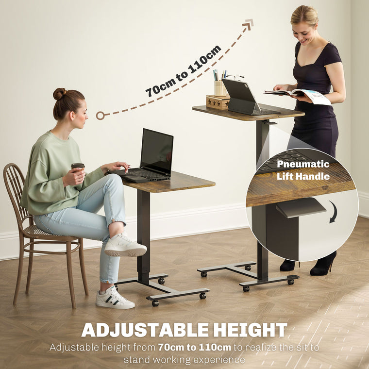 43" Pneumatic Standing Desk with Wheels - Rustic Brown