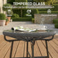 Rattan Side Table, Round Outdoor Table, with Round PE Rattan and Tempered Glass Table Top for Patio, Garden, Dark Grey
