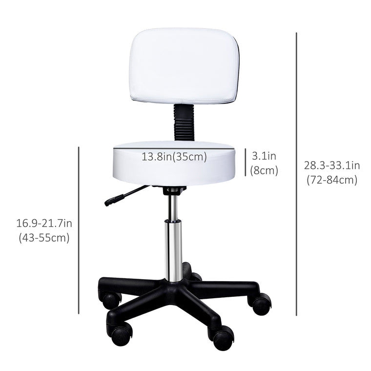 Adjustable Rolling Drafting Stool with Back - White