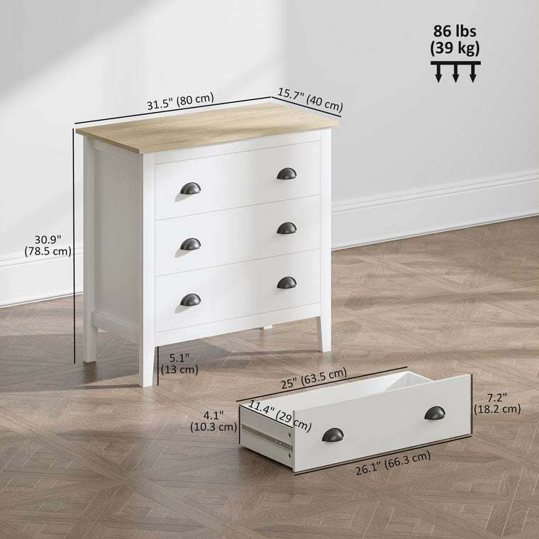 3-Drawer Dresser with Anti-Tipping and Quiet Slides - White