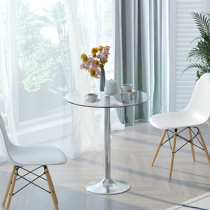 Round Glass-Top Pub Table - Silver