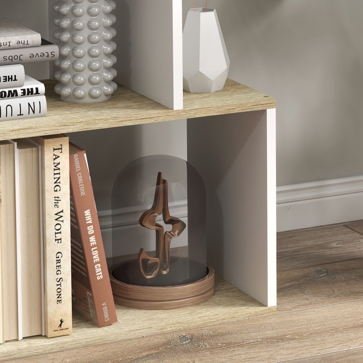 5-Tier Bookshelf, Geometric S-Shaped Bookcase, Tall Narrow Display Shelf for Living Room, Study Room, White
