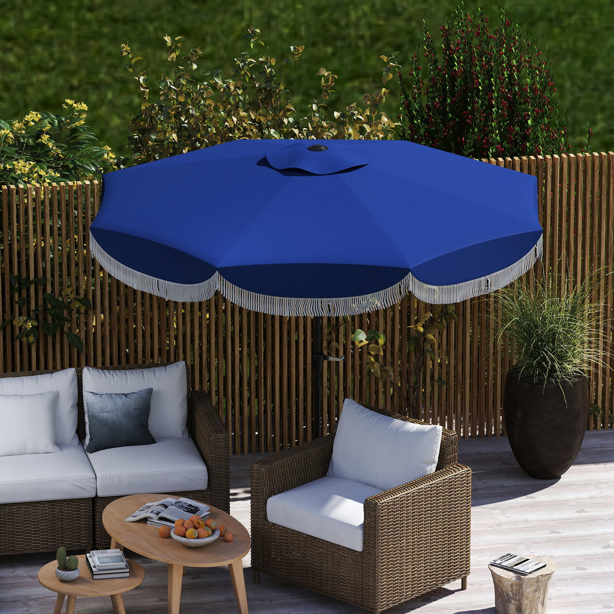 9FT Patio Umbrella Parasol, UPF 30+ Outdoor Market Umbrella with Crank, 8 Ribs, Push Button Tilt, Blue