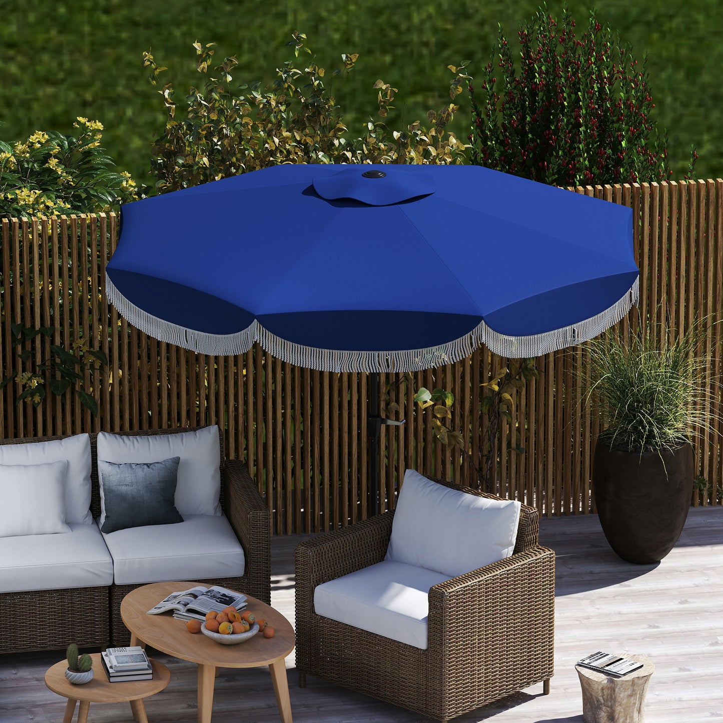 9FT Patio Umbrella Parasol, UPF 30+ Outdoor Market Umbrella with Crank, 8 Ribs, Push Button Tilt, Blue