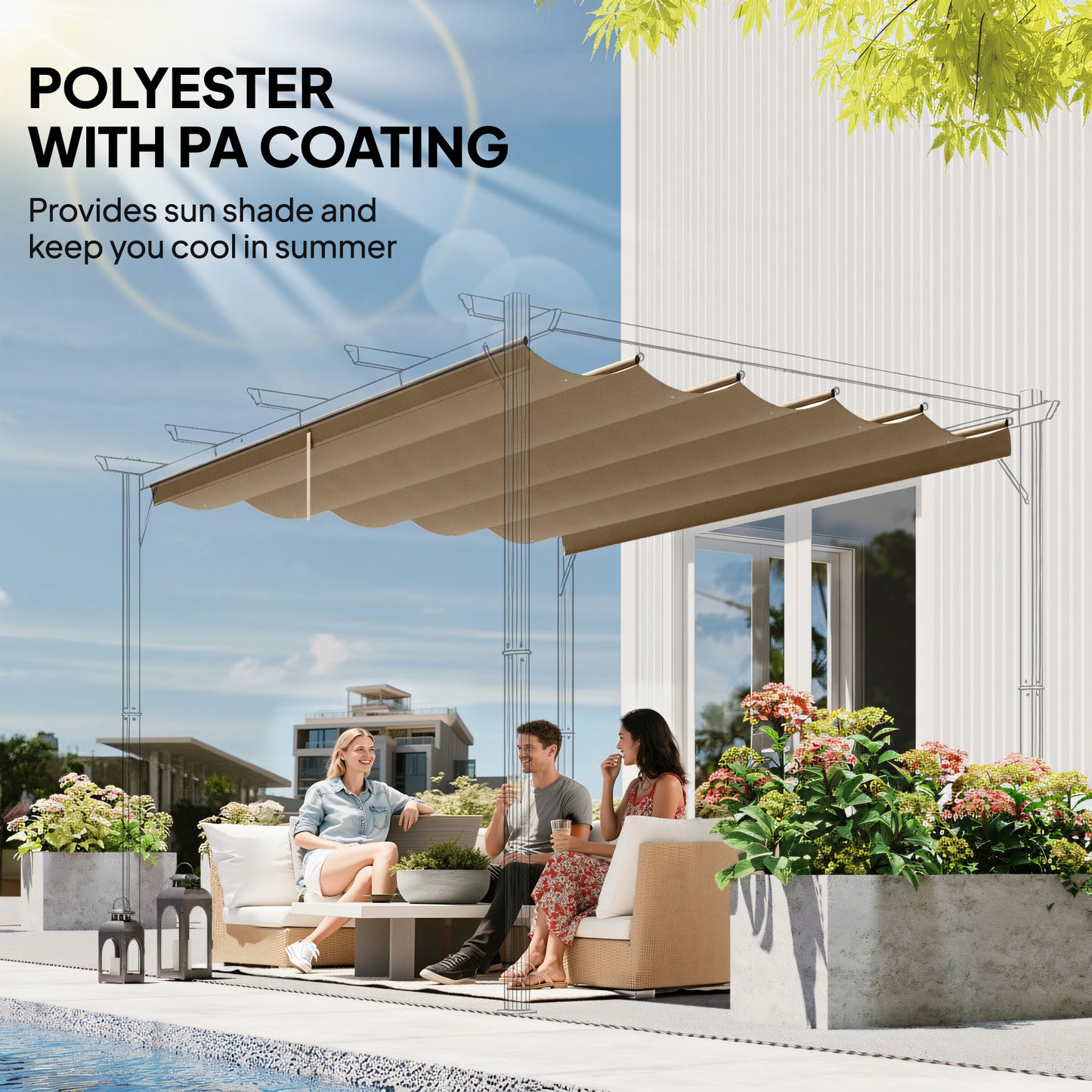 8.2' x 8.4' Tan Retractable Pergola Canopy Replacement