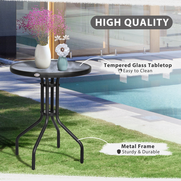 24" Round Steel Dining Table with Glass Top