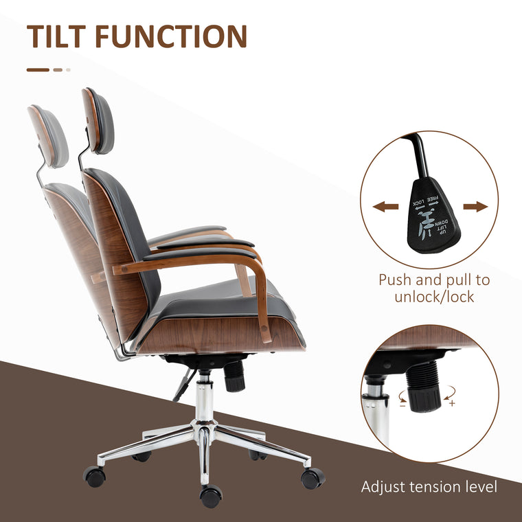 PU Leather Office Chair with Removable Headrest - Black
