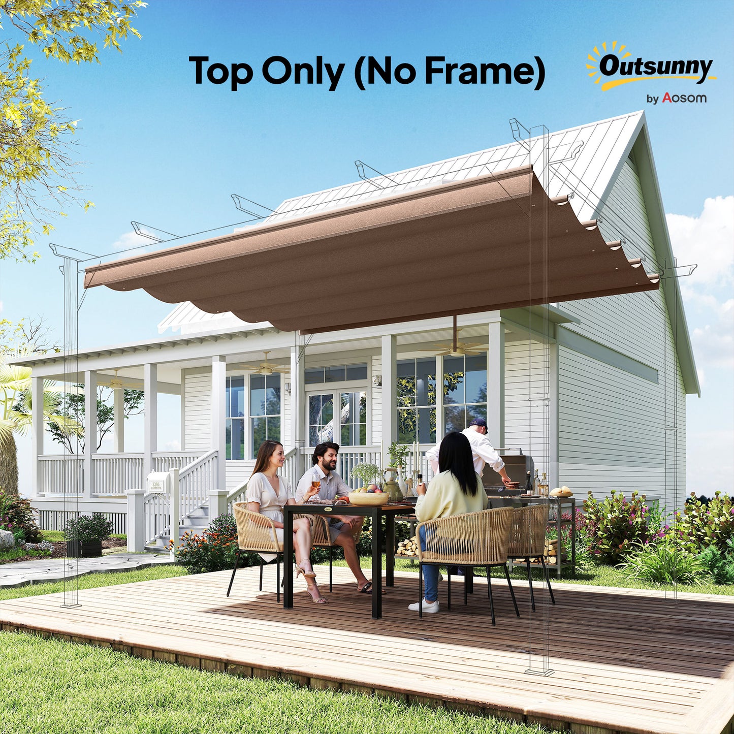Retractable Replacement Pergola Canopy for 10' x 10' Pergola, Pergola Cover Replacement, Coffee