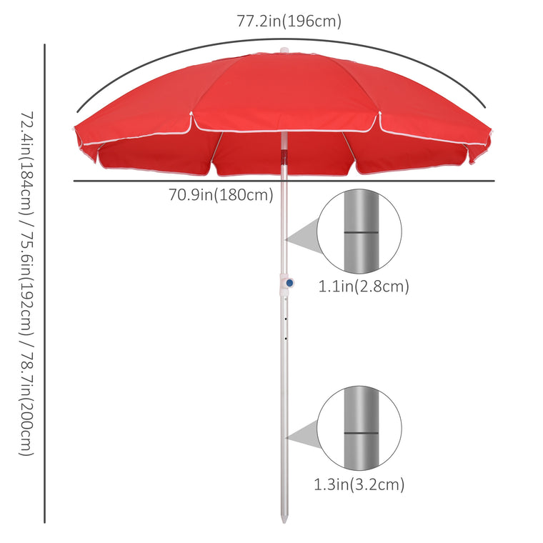 6.4ft Red Arc Beach Umbrella with Aluminum Pole & Carry Bag